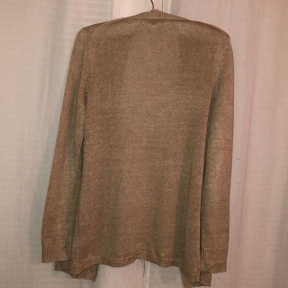 Talbots SP Linen Light Brown Knit Open Front Cardigan Sweater - Picture 2 of 12